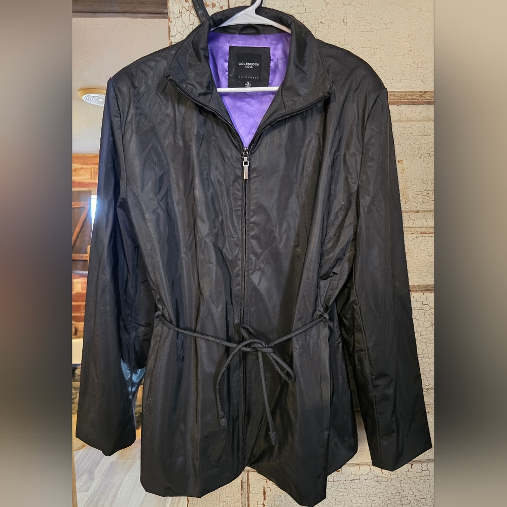 Womens vintage COLEBROOK & CO Slick Black Rain Trencg Jacket Coat XL EUC!